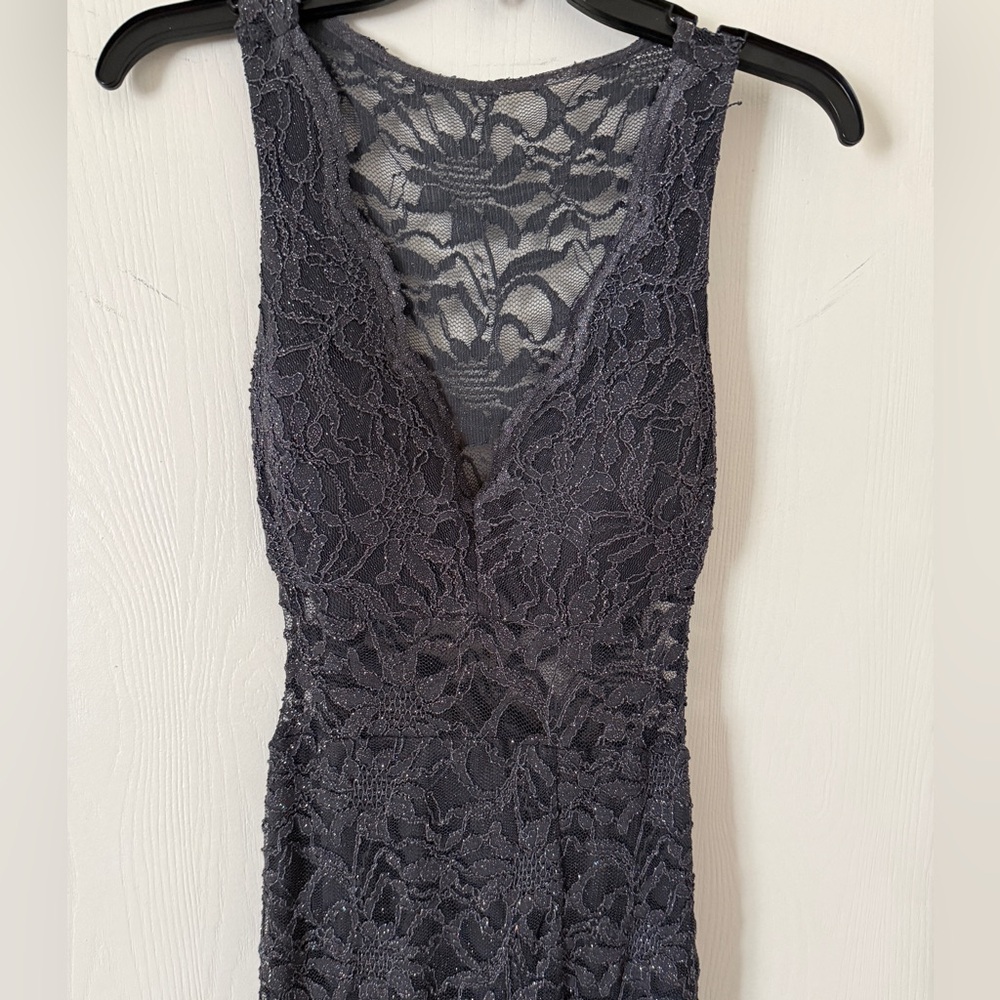 B Darlin Charcoal Lace Maxi Dress - Picture 2 of 5